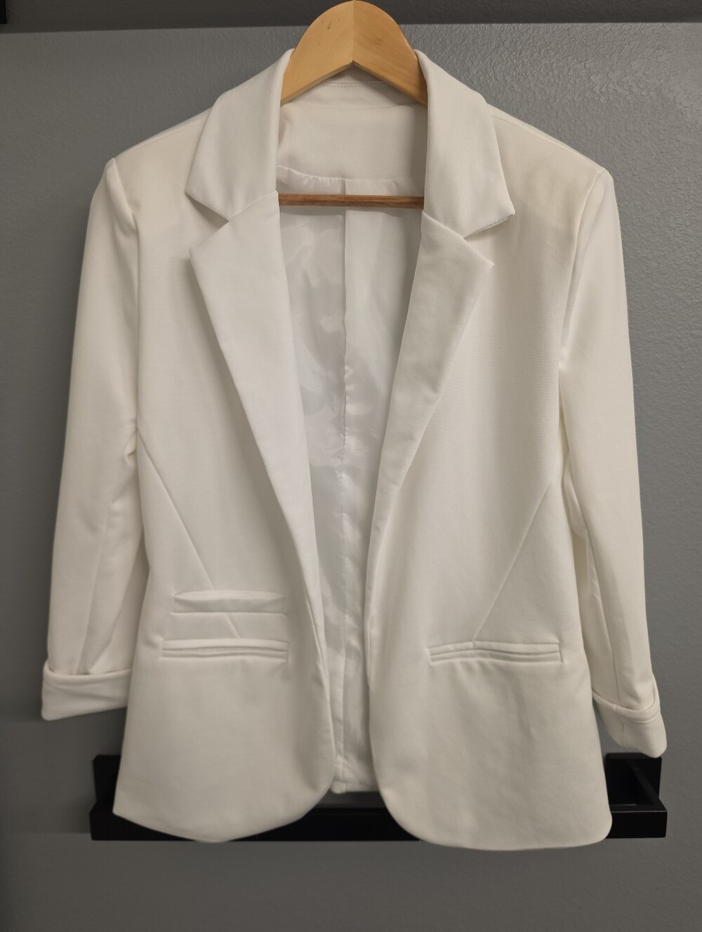 Amazon Classic Crisp White Open Front Blazer with Folded 3/4 Quarter Sleeves